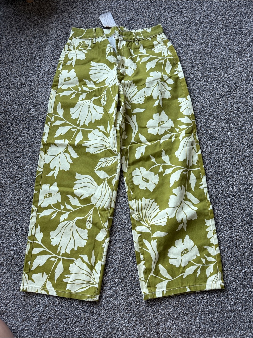 Matcha and Off White Floral Wide Leg Jeans